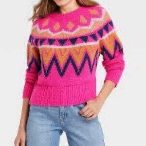A New‎ Day Hot Pink Fair Aisle Pull Over Sweater. Size M, GUC